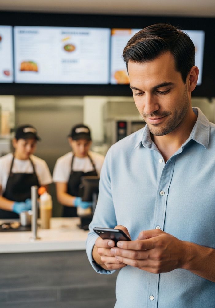 Restaurantero usando ChatGo en su fast-casual
