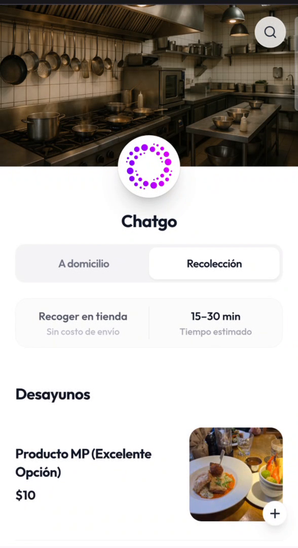 Menú digital de ChatGo abierto en el teléfono de un cliente