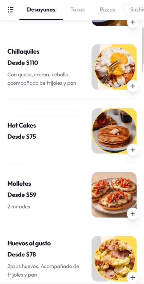 Productos del menú digital con foto, precio y descripción